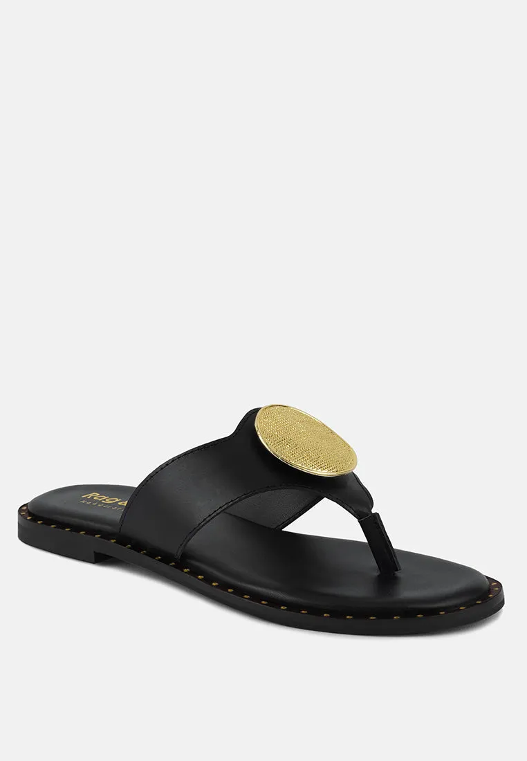 Kathleen Buckle Embellished Slip On Thong Sandals