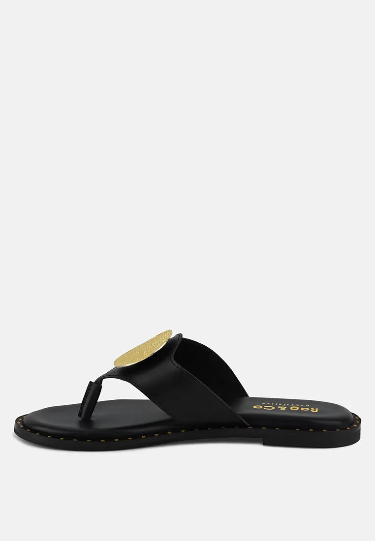 Kathleen Buckle Embellished Slip On Thong Sandals