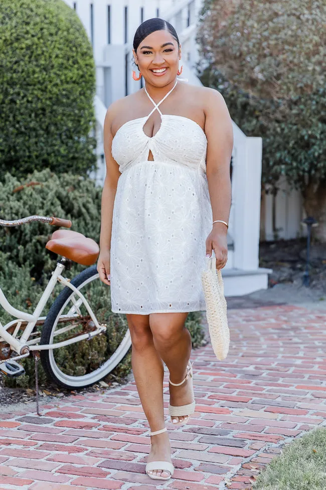 Keep An Eye Out White Eyelet Halter Mini Dress FINAL SALE