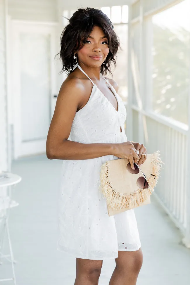 Keep An Eye Out White Eyelet Halter Mini Dress FINAL SALE