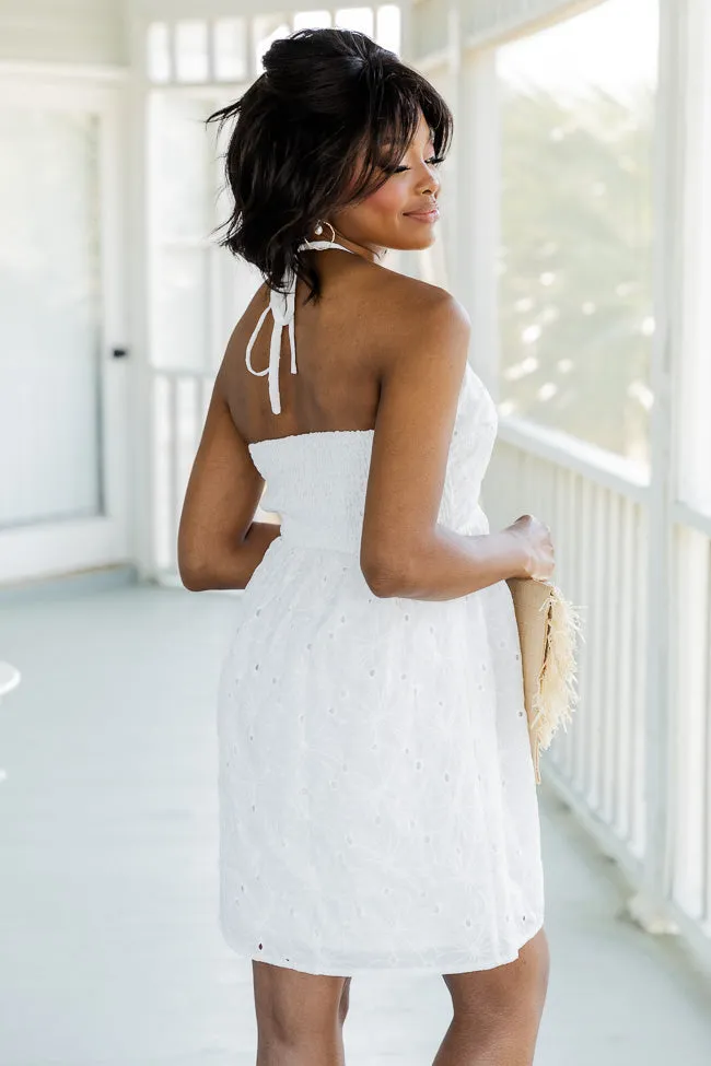 Keep An Eye Out White Eyelet Halter Mini Dress FINAL SALE