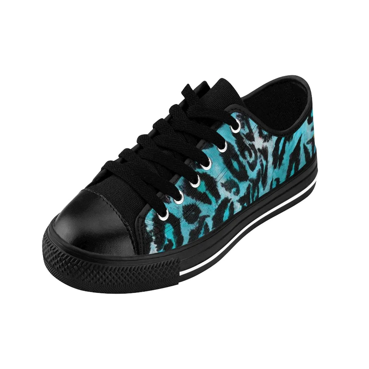 Light Blue Leopard Men's Shoes, Animal Print Premium Low Top Canvas Sneakers Tennis Shoes