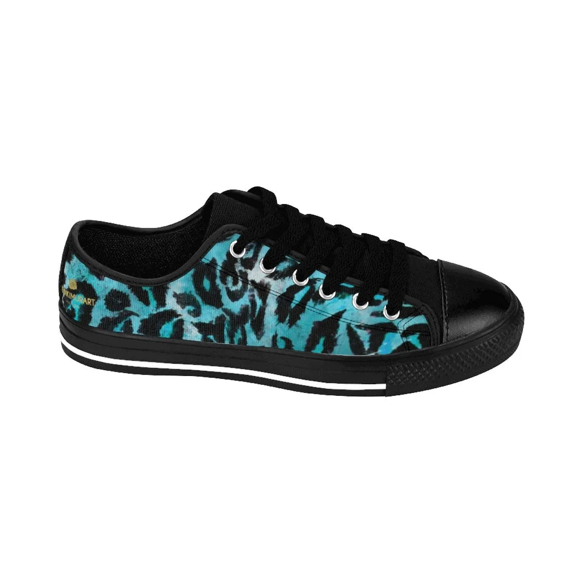 Light Blue Leopard Men's Shoes, Animal Print Premium Low Top Canvas Sneakers Tennis Shoes