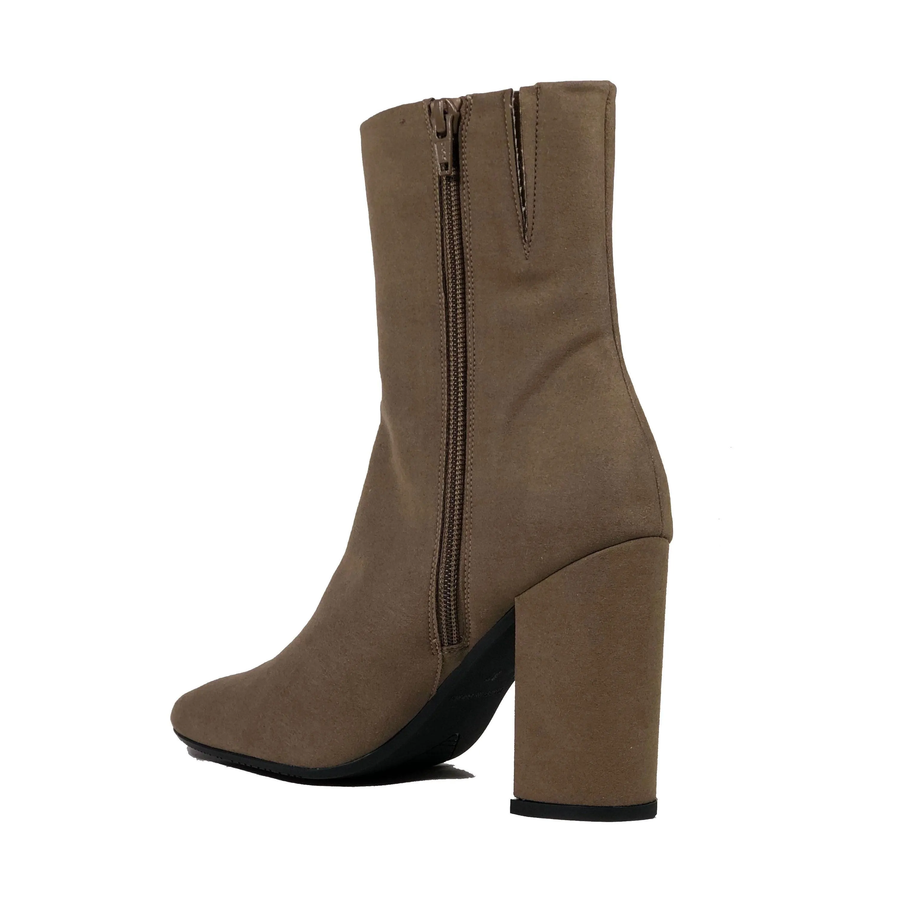 'Lisa' vegan-suede high-heel bootie by Zette Shoes - taupe