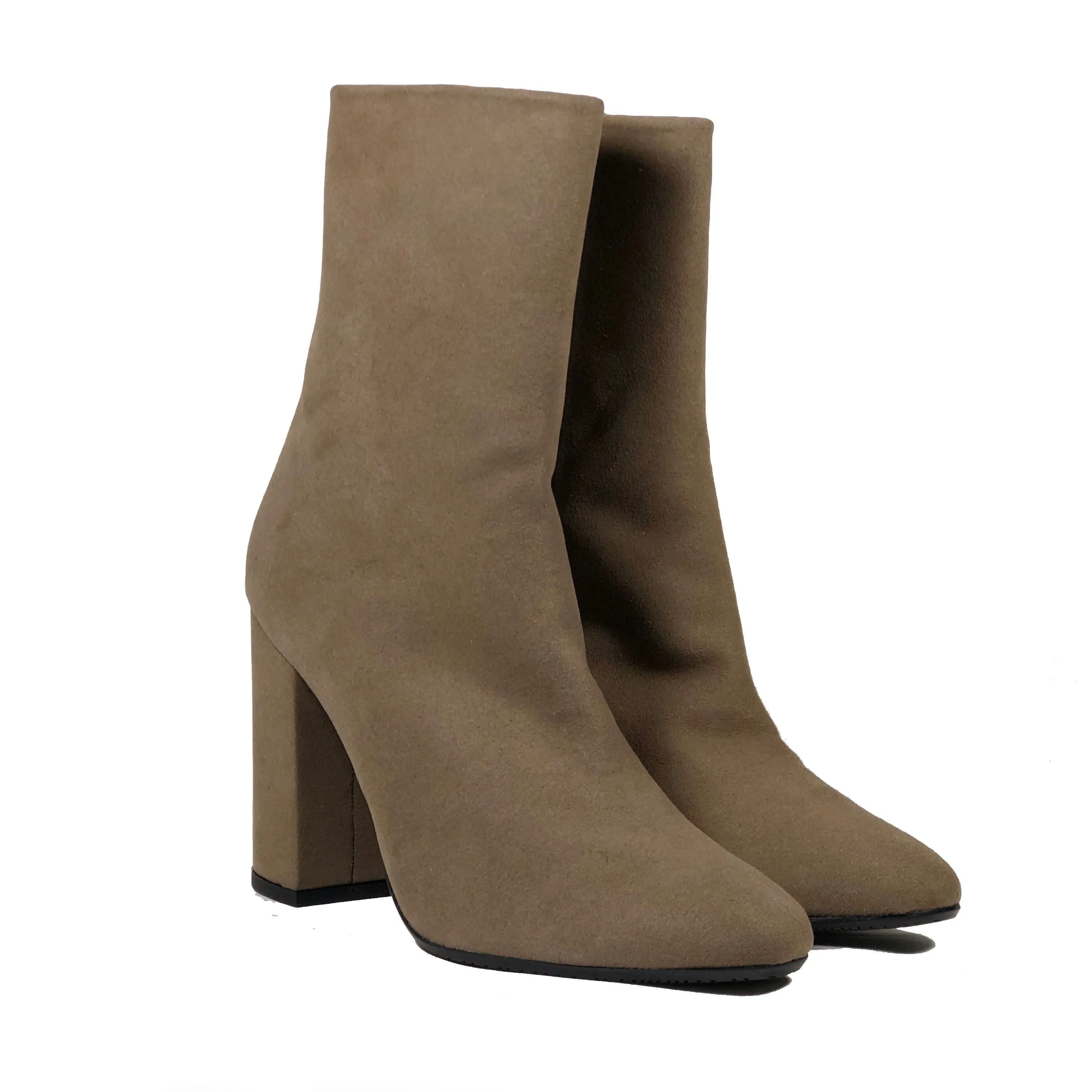 'Lisa' vegan-suede high-heel bootie by Zette Shoes - taupe