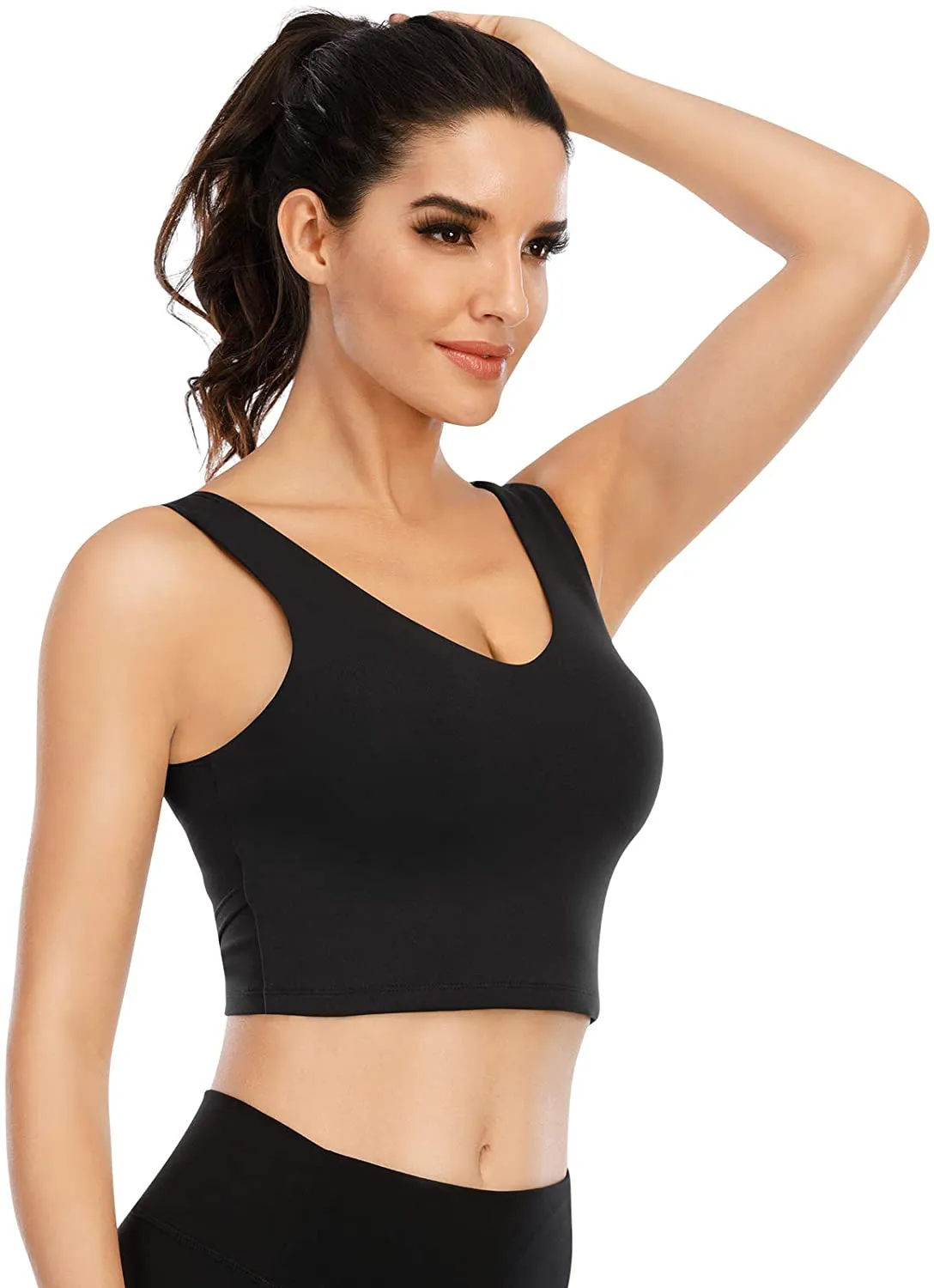 Longline Sports Bras for Women Workout Padded Sports Yoga Bra Tank Tops Crop Top