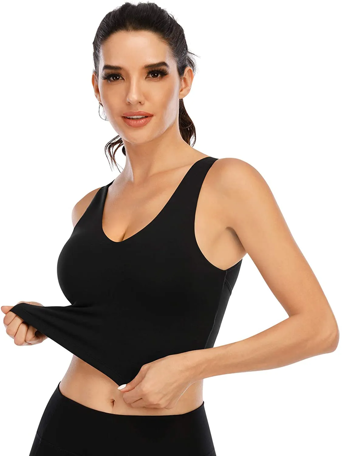 Longline Sports Bras for Women Workout Padded Sports Yoga Bra Tank Tops Crop Top