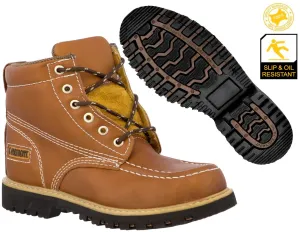 Mens Honey Brown Work Boots Leather Slip Resistant Lace Up Soft Toe - #650TR