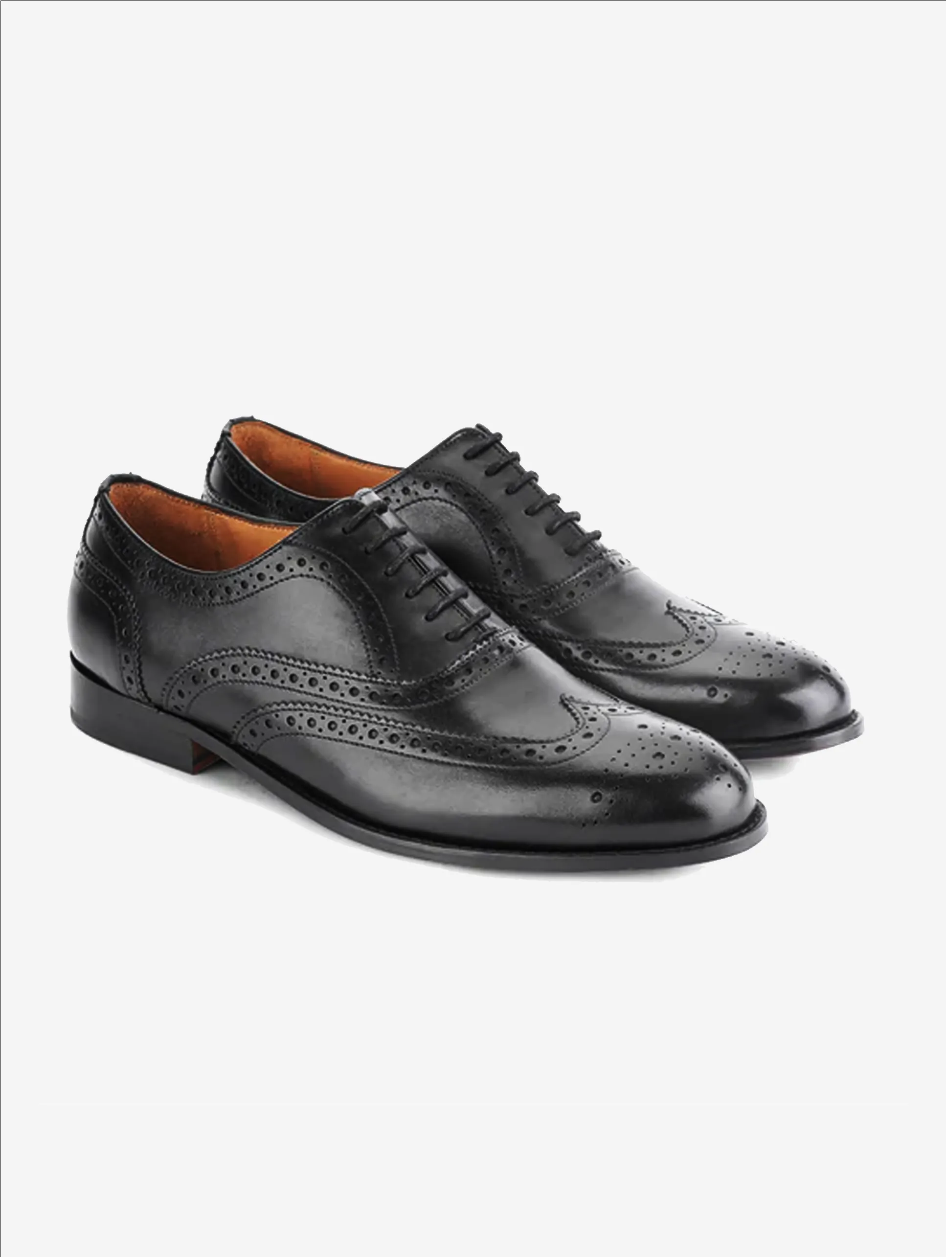 men's leather perforated wingtip oxford- black