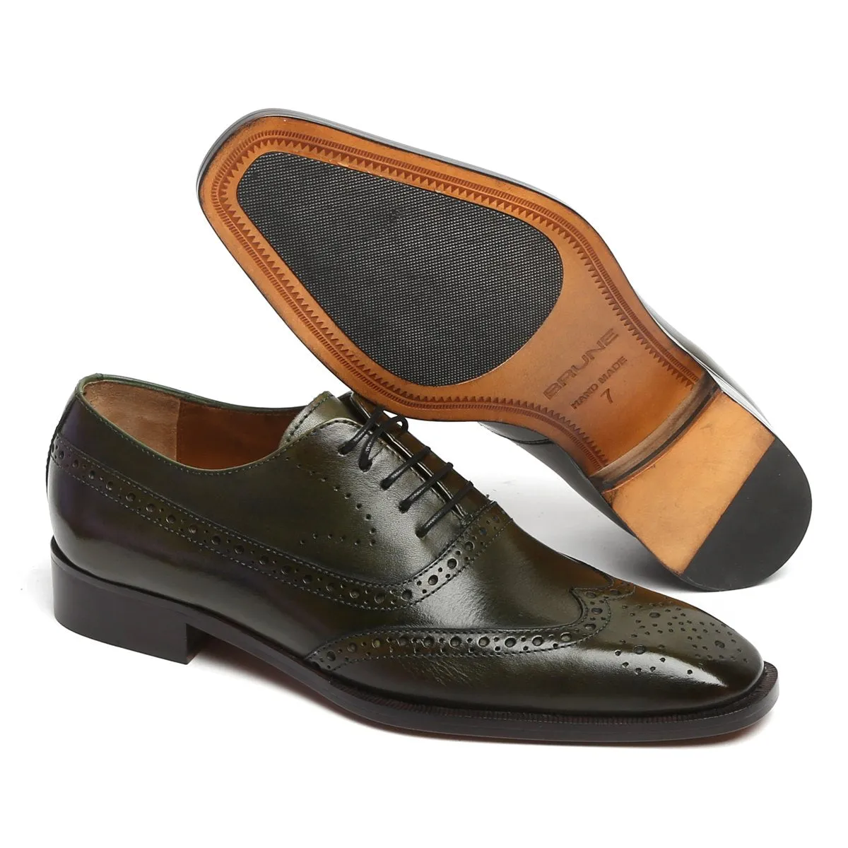 Olive Long Tail Brogue Leather Shoes By Brune & Bareskin