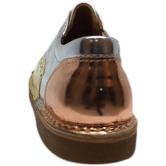 Papanatas by Eli Girl's Silver and Gold Metallic Slip On Oxford Loafer Shoes