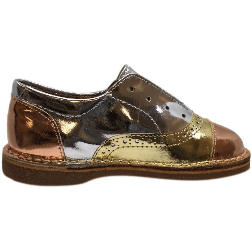 Papanatas by Eli Girl's Silver and Gold Metallic Slip On Oxford Loafer Shoes