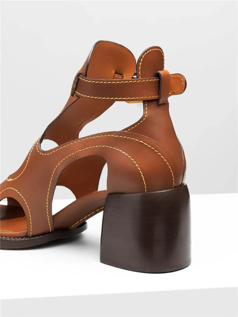 Peep Toe Hollow Out Buckle Sandals