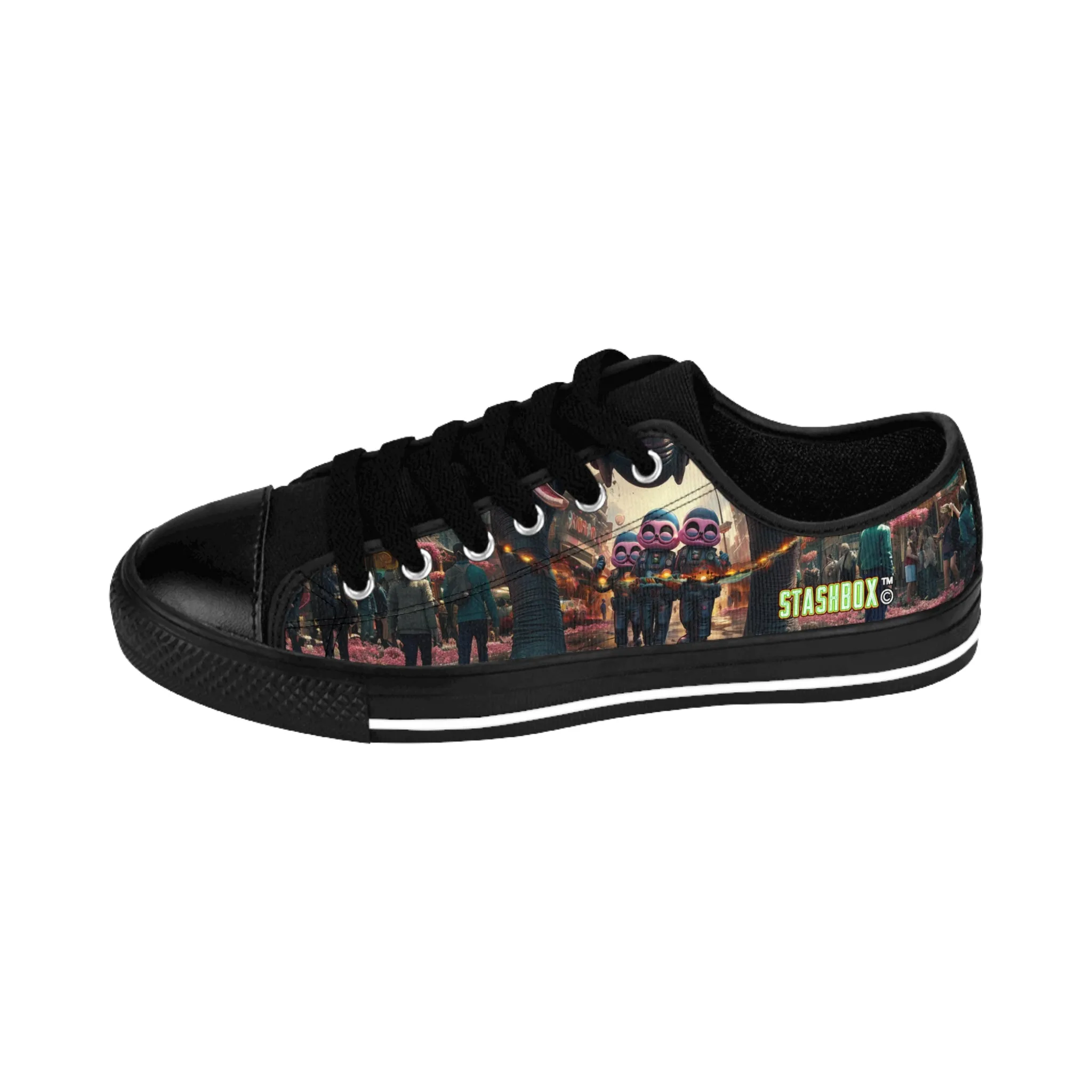 Pink City Aliens Holding Tropical Dreams - Custom Men's Sneakers - Art Design #00x