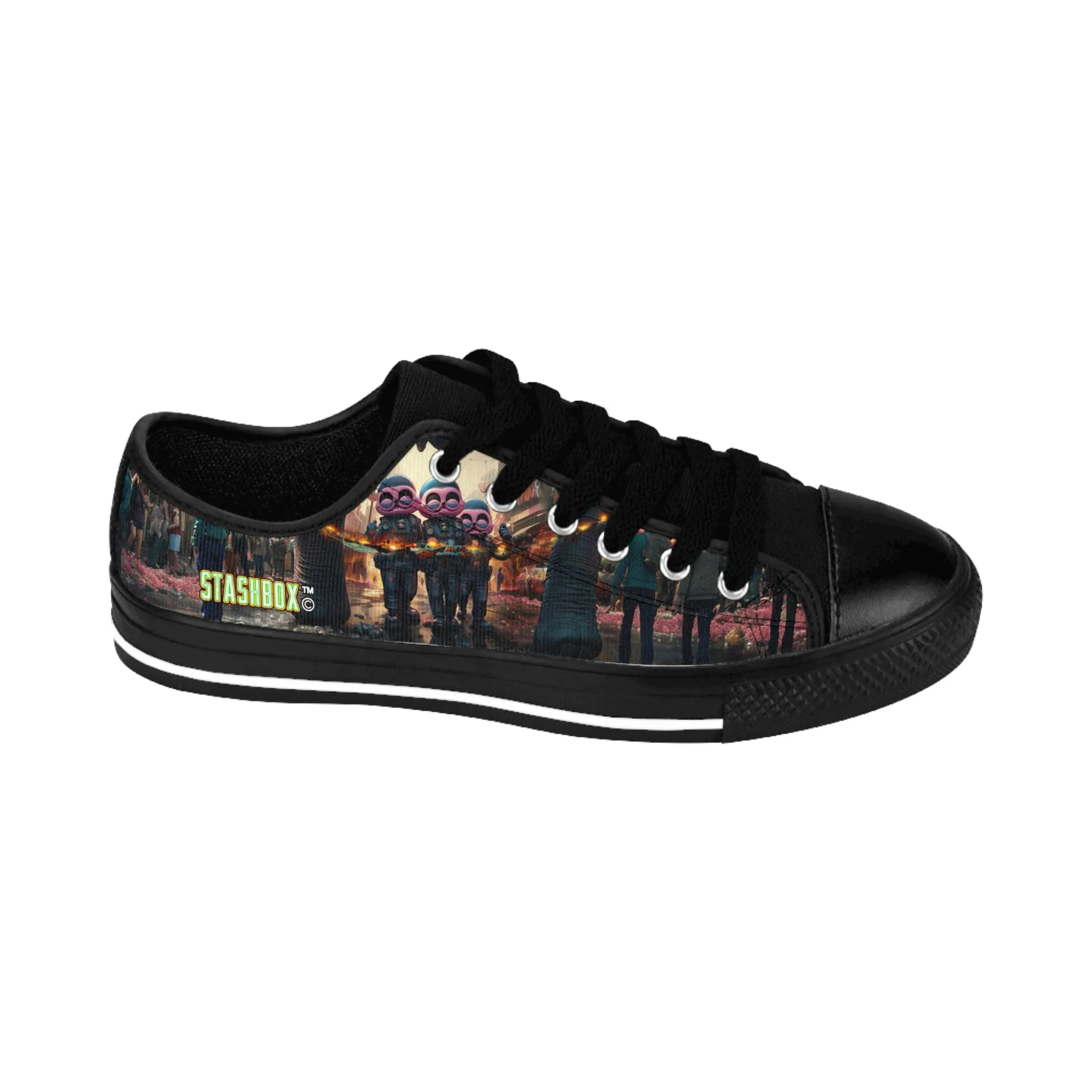 Pink City Aliens Holding Tropical Dreams - Custom Men's Sneakers - Art Design #00x