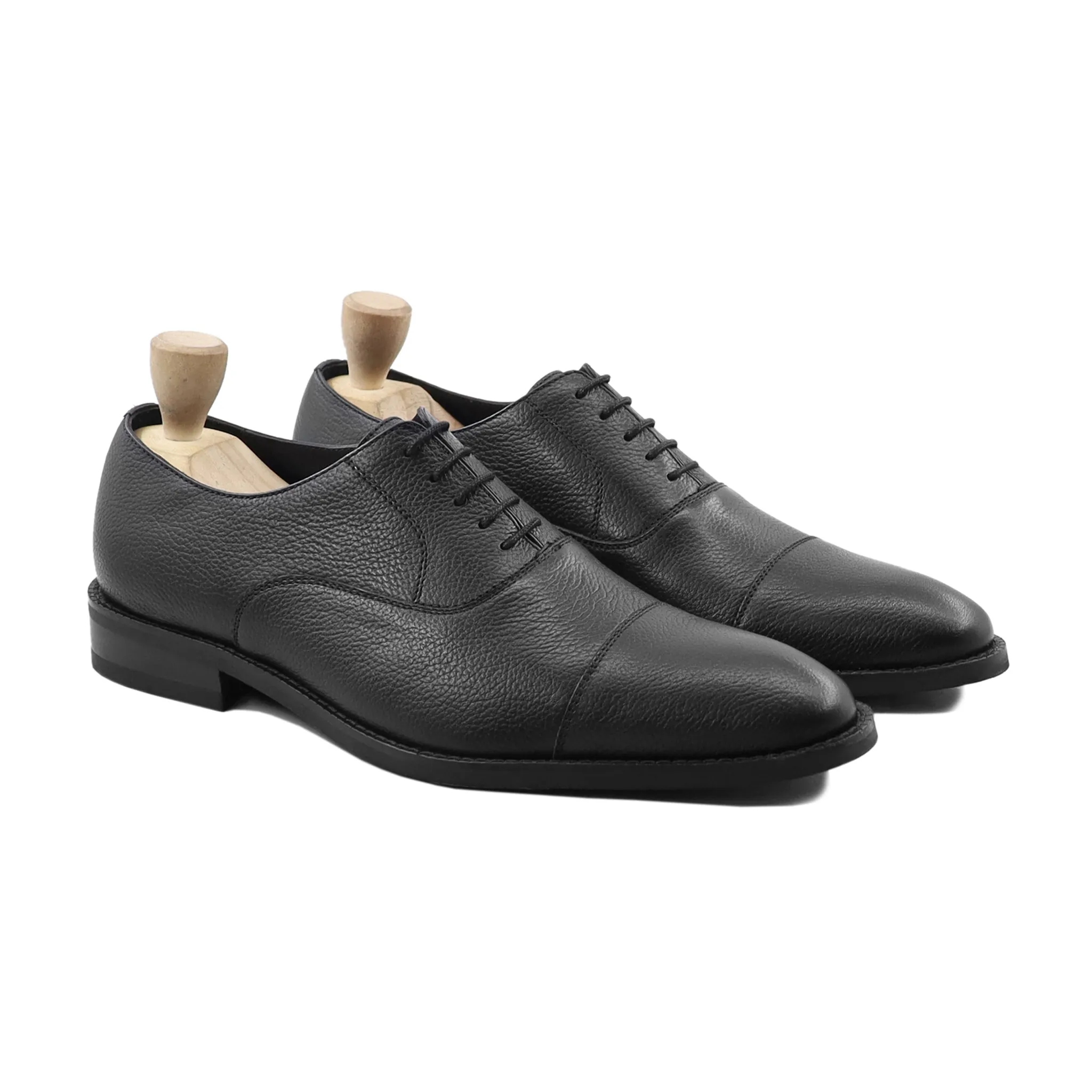 Plock - Men's Black Pebble Grain Leather Oxford Shoe