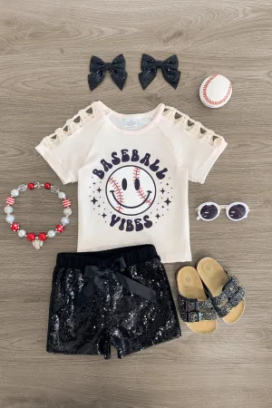 "Baseball Vibes" Smiley Sequin Short Set