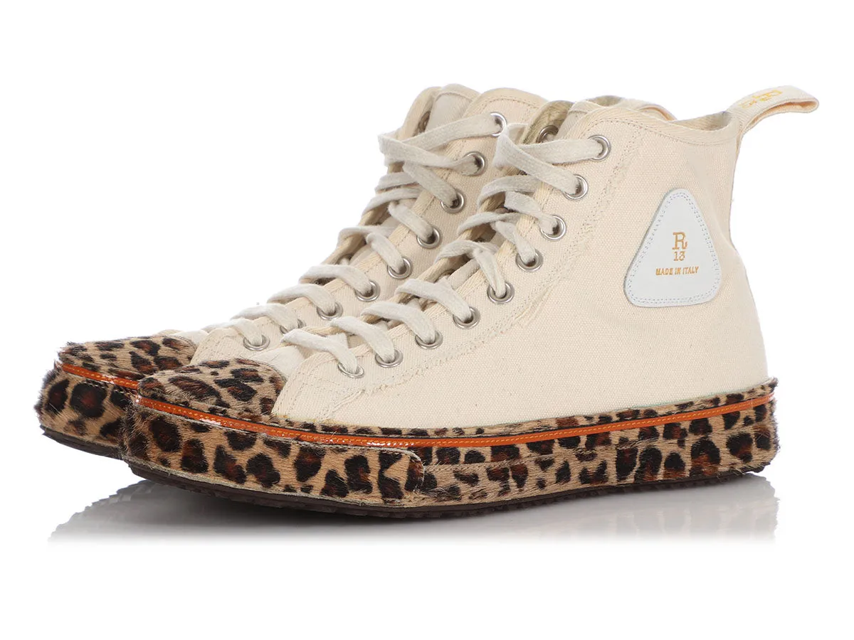 R13 Leopard Print Pony Hair and Canvas High Top Sneakers