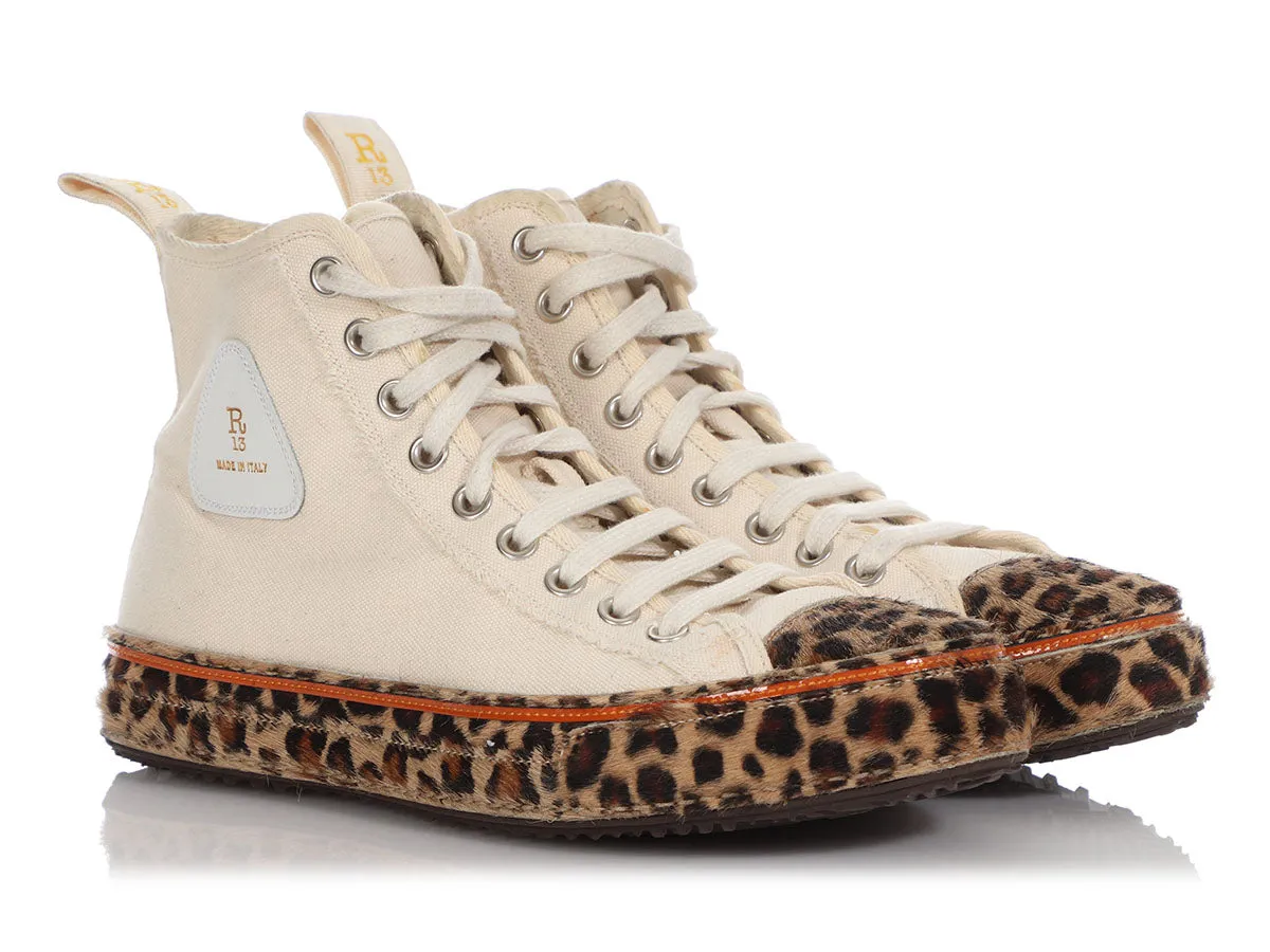 R13 Leopard Print Pony Hair and Canvas High Top Sneakers