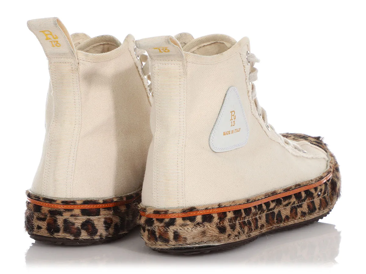 R13 Leopard Print Pony Hair and Canvas High Top Sneakers