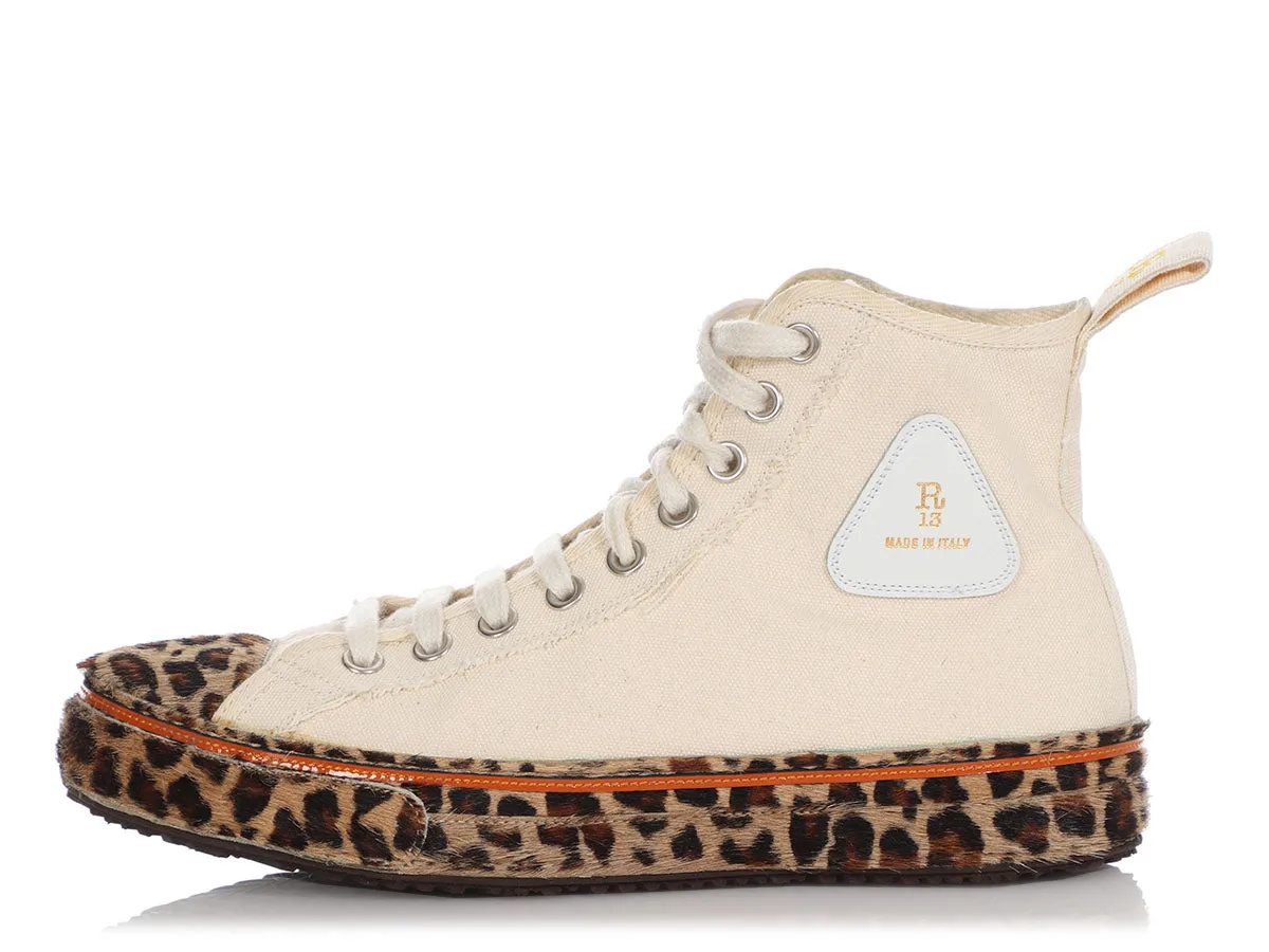 R13 Leopard Print Pony Hair and Canvas High Top Sneakers