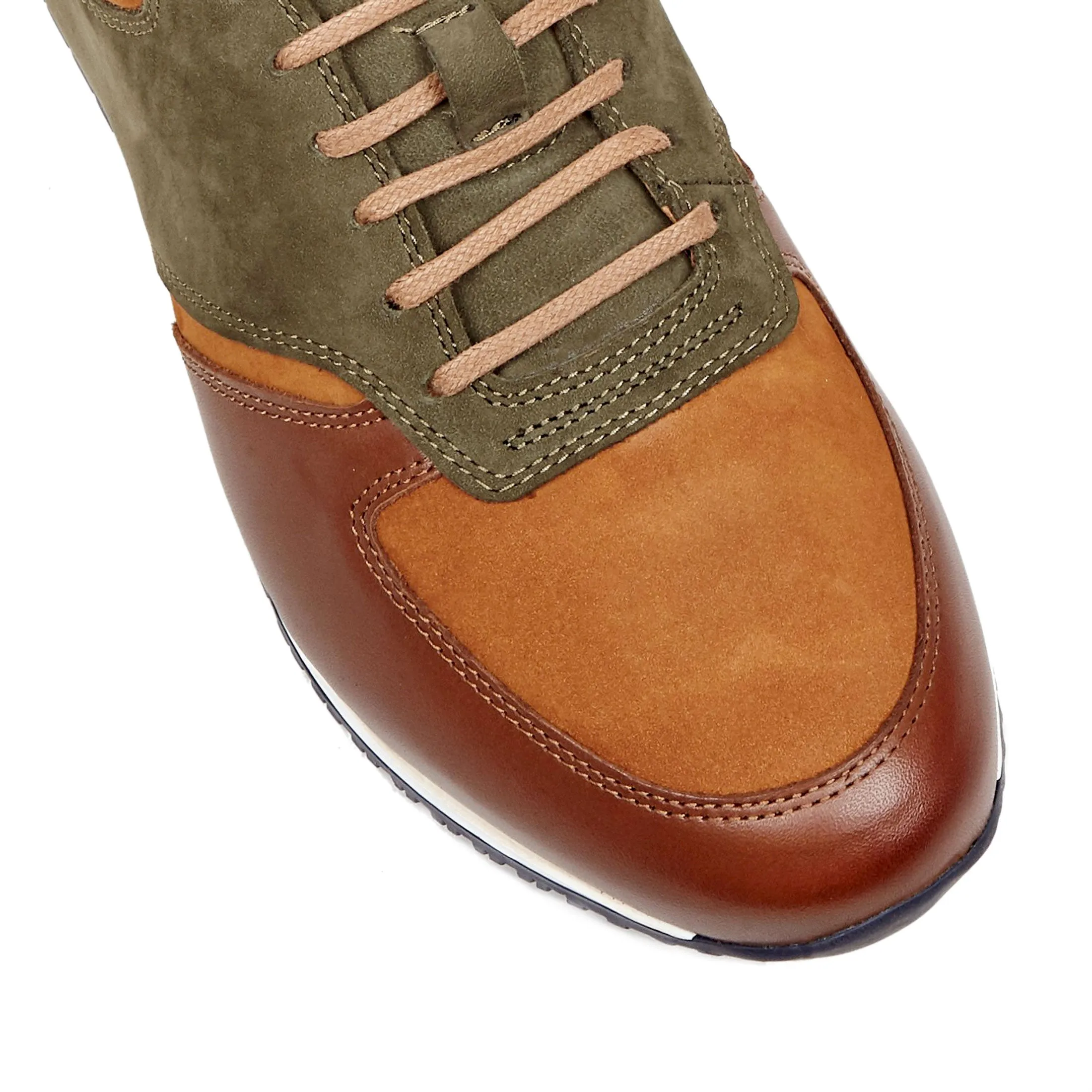 San Francisco - Brown - Men's low top leather & suede trainer in brown & green