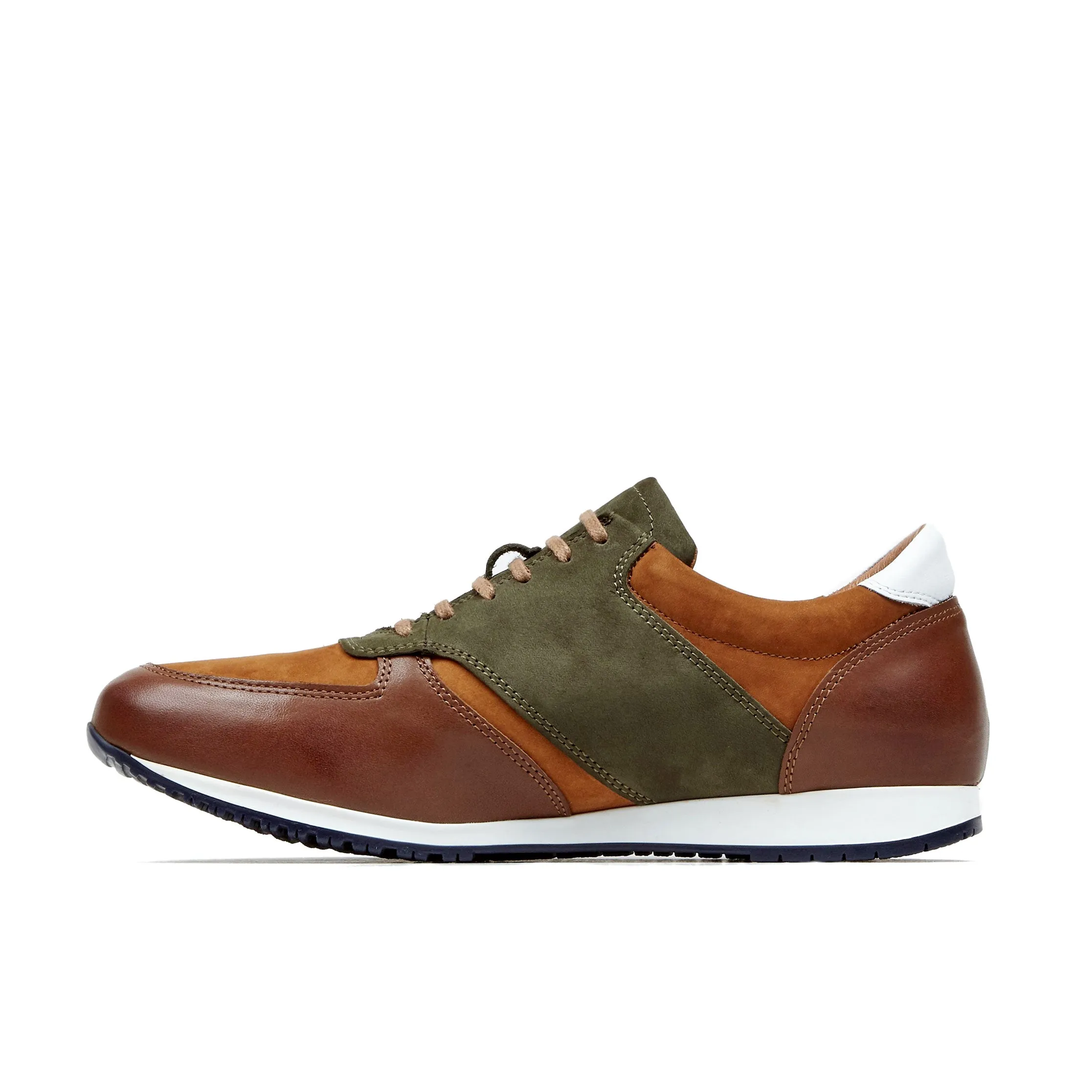 San Francisco - Brown - Men's low top leather & suede trainer in brown & green