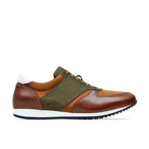 San Francisco - Brown - Men's low top leather & suede trainer in brown & green