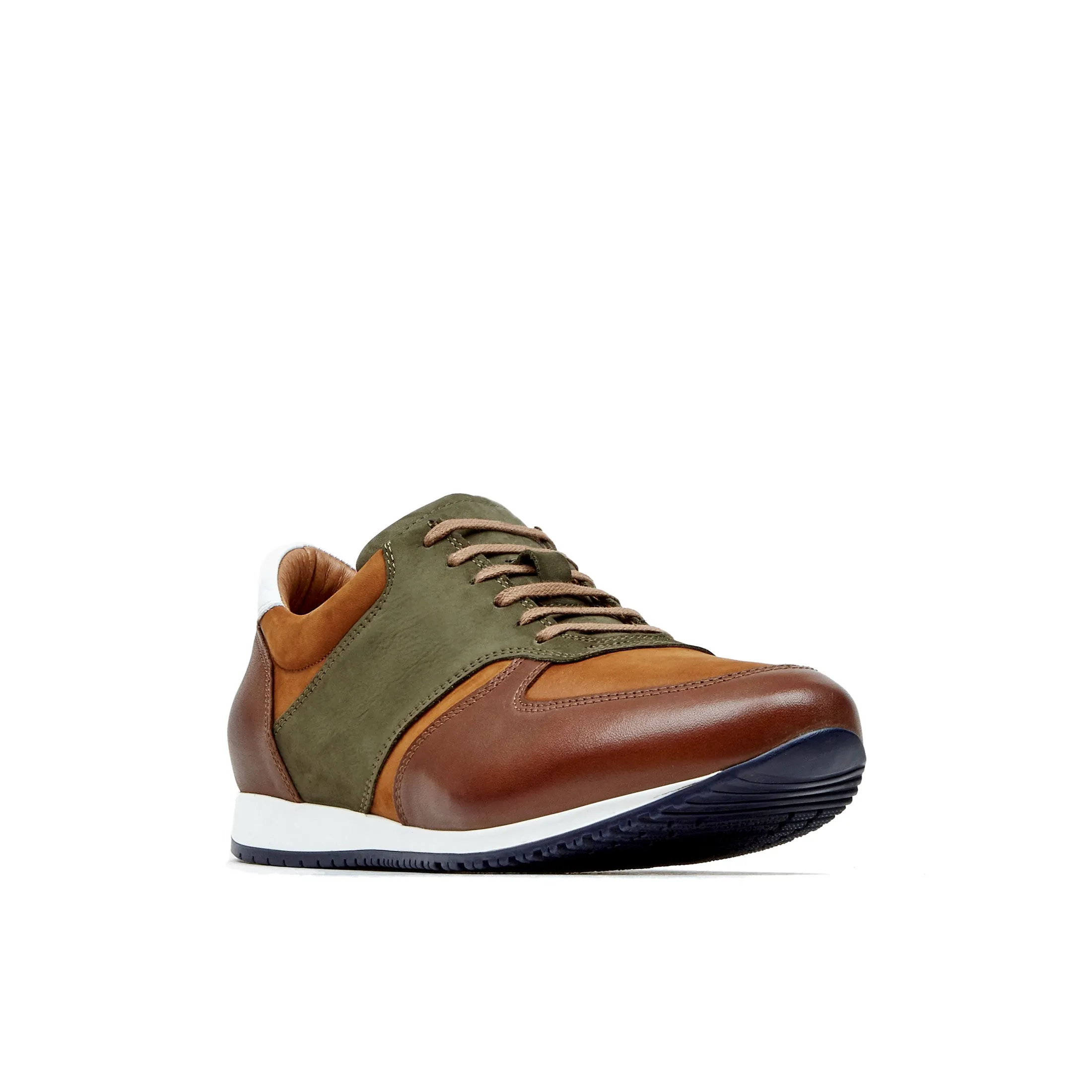 San Francisco - Brown - Men's low top leather & suede trainer in brown & green