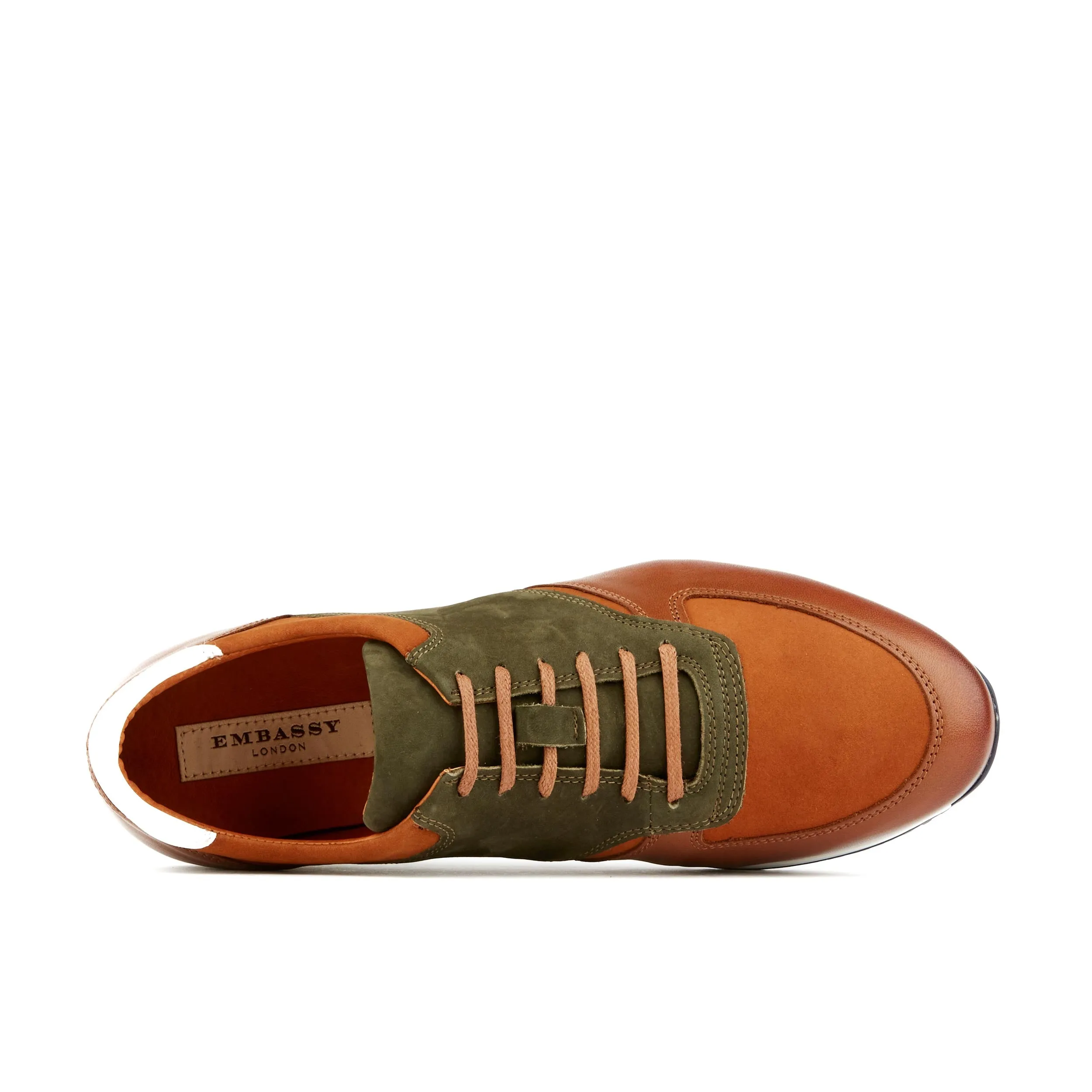 San Francisco - Brown - Men's low top leather & suede trainer in brown & green