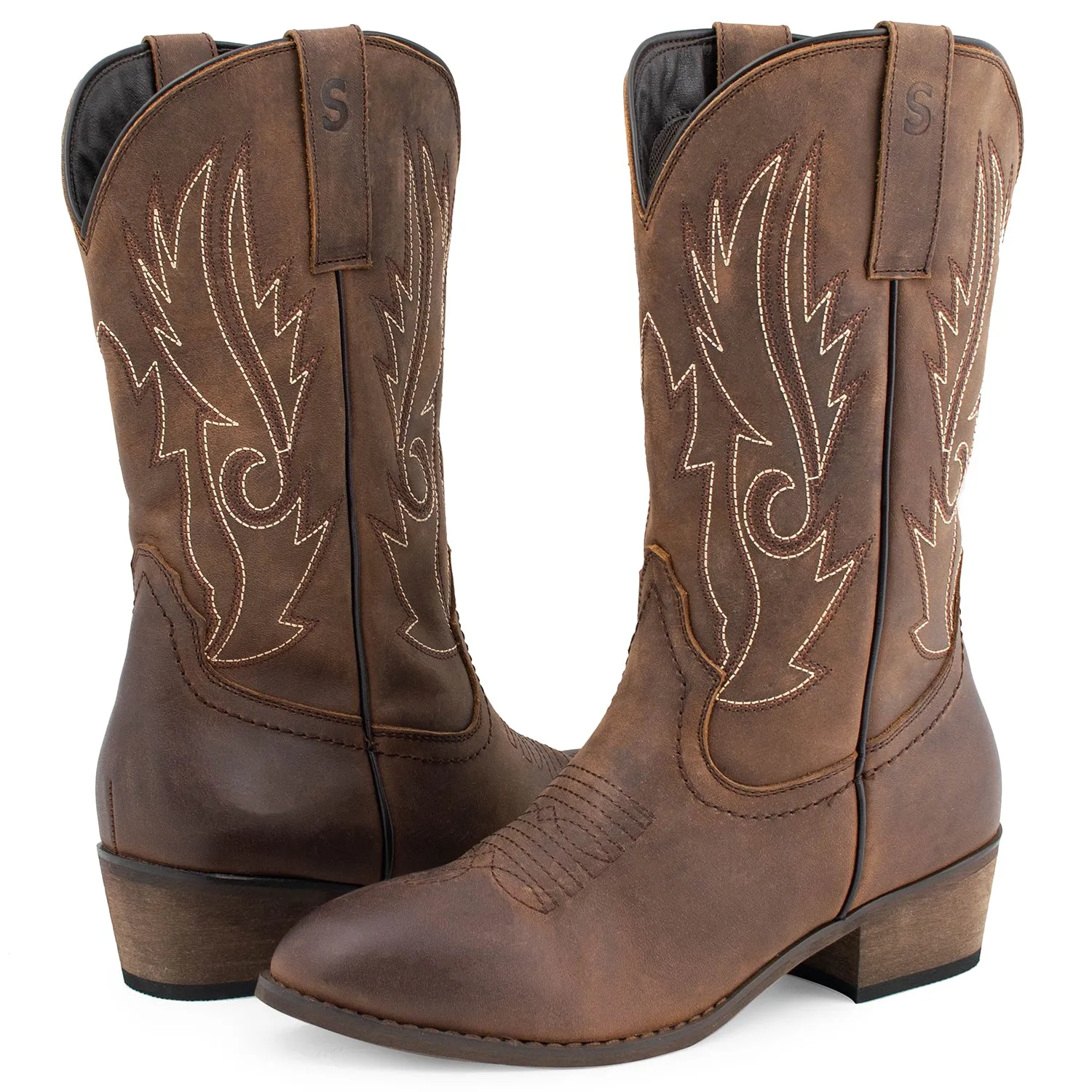 SheSole Women's Western Boots Round Toe Brown