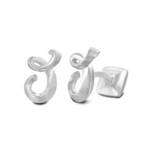 Signature Sterling Silver Cuff Link in Mist Finish (Letter J)