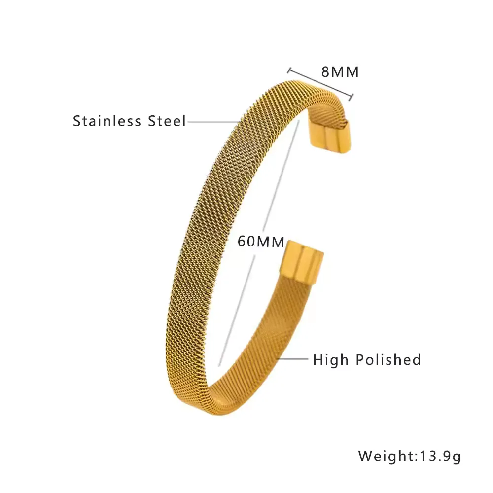 Sleek Gold-Plated Mesh Cuff Bracelet For Men