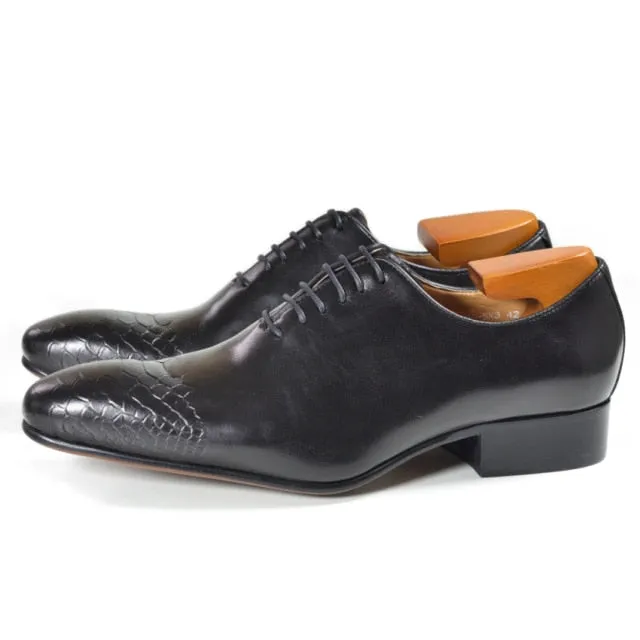 Snakeskin Tip Pattern Lace Up Oxford Shoes