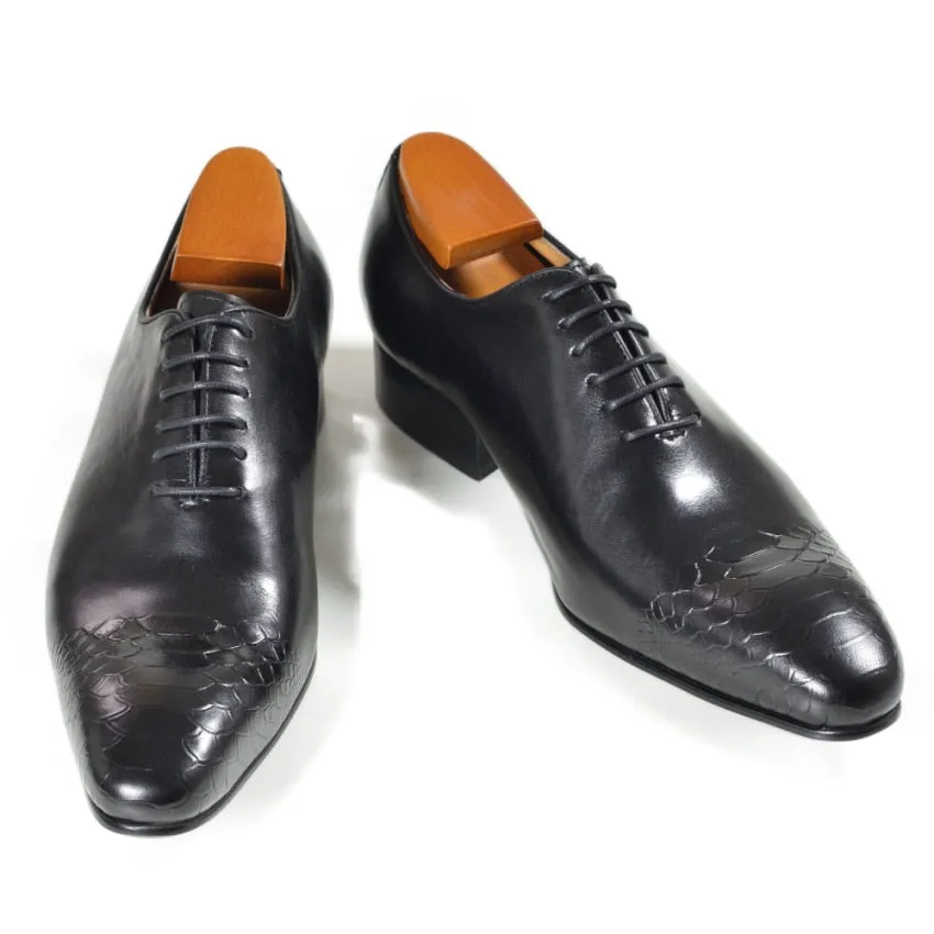 Snakeskin Tip Pattern Lace Up Oxford Shoes