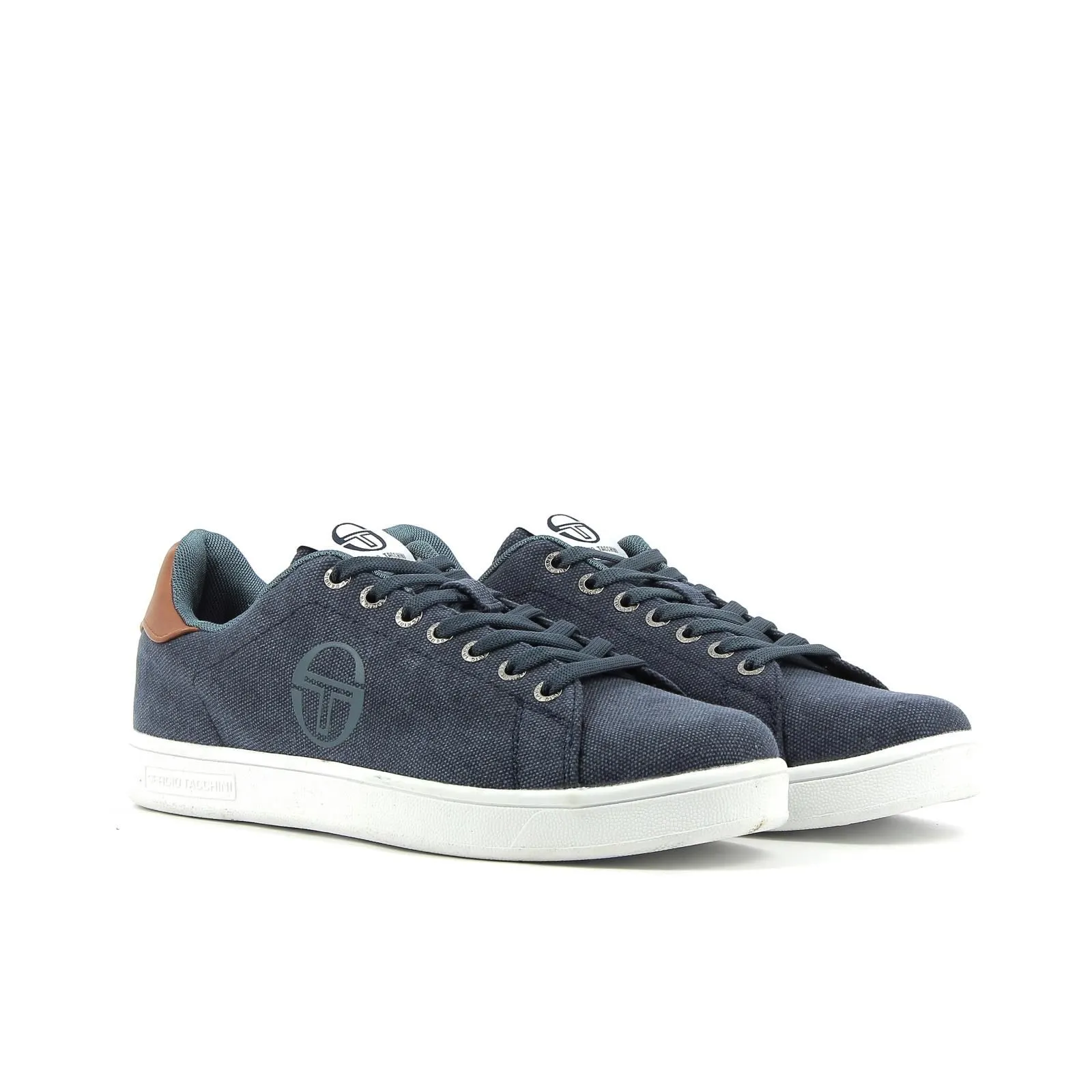 Sneakers uomo da tennis blu in tessuto con logo