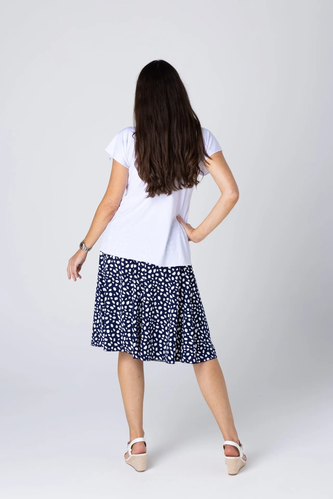 Spots Print Jersey Six Gore Skirt