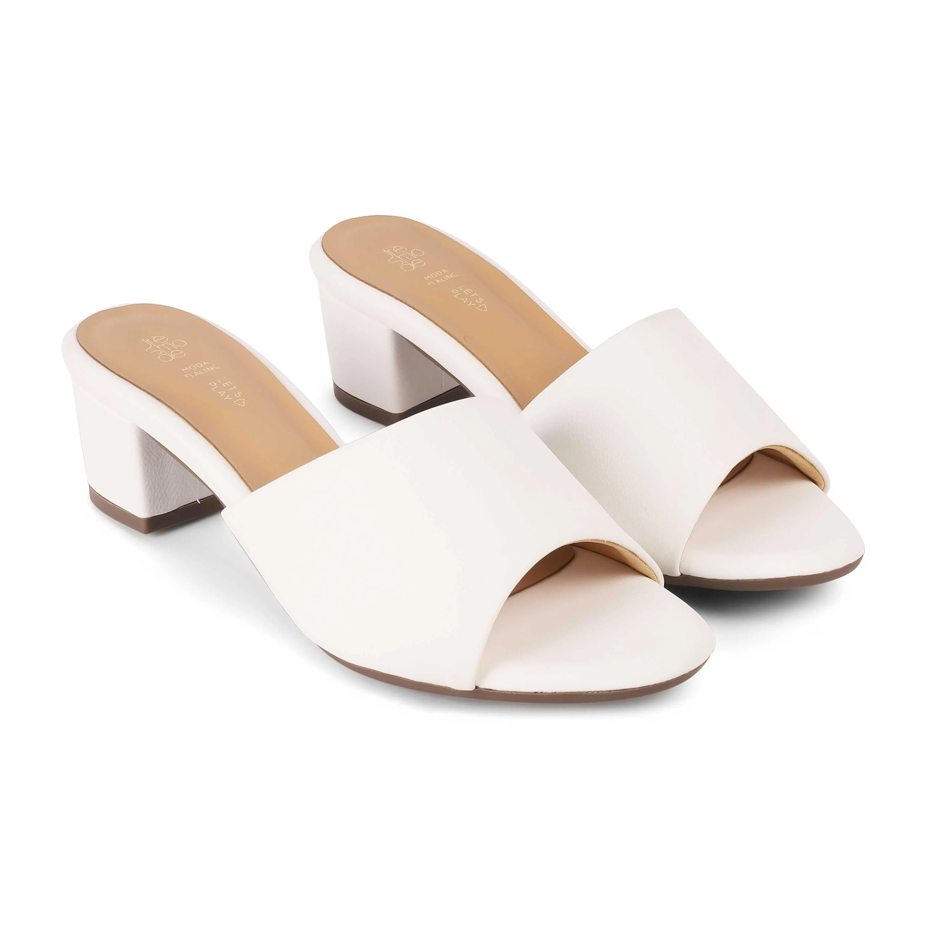 Tresmode Lismule White Women's Casual Block Heel Sandals