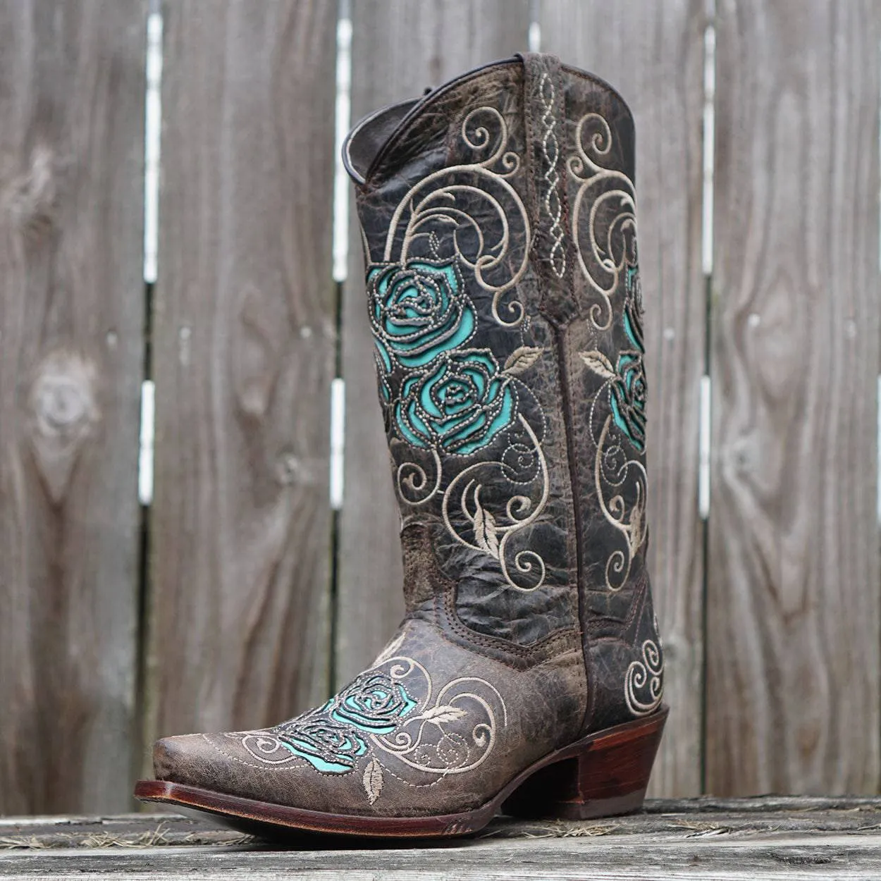 Turquoise Rose Inlayed Women's Cowgirl Boots (M50032)