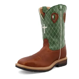 TWISTED X - Men Steel Toe Lite Western Work Boot, Cognac Glazed Pebble/Lime