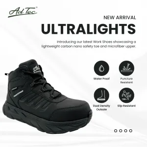 ULTRALIGHT: MEN'S 6" WORK BOOT: BLACK 9258PR [CARBON NANO SAFETY TOE, WATERPROOF, PUNCTURE RESISTANT, SLIP RESISTANT]