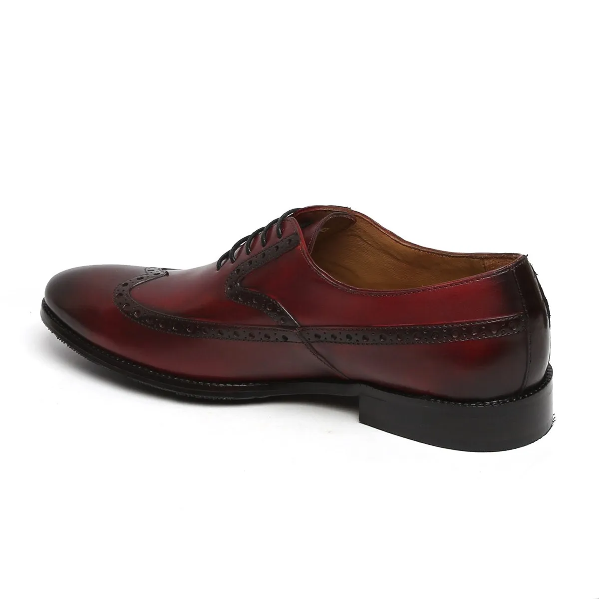 WINE LONG TAIL DESIGNER BROGUE LEATHER SHOES BY BRUNE & BARESKIN