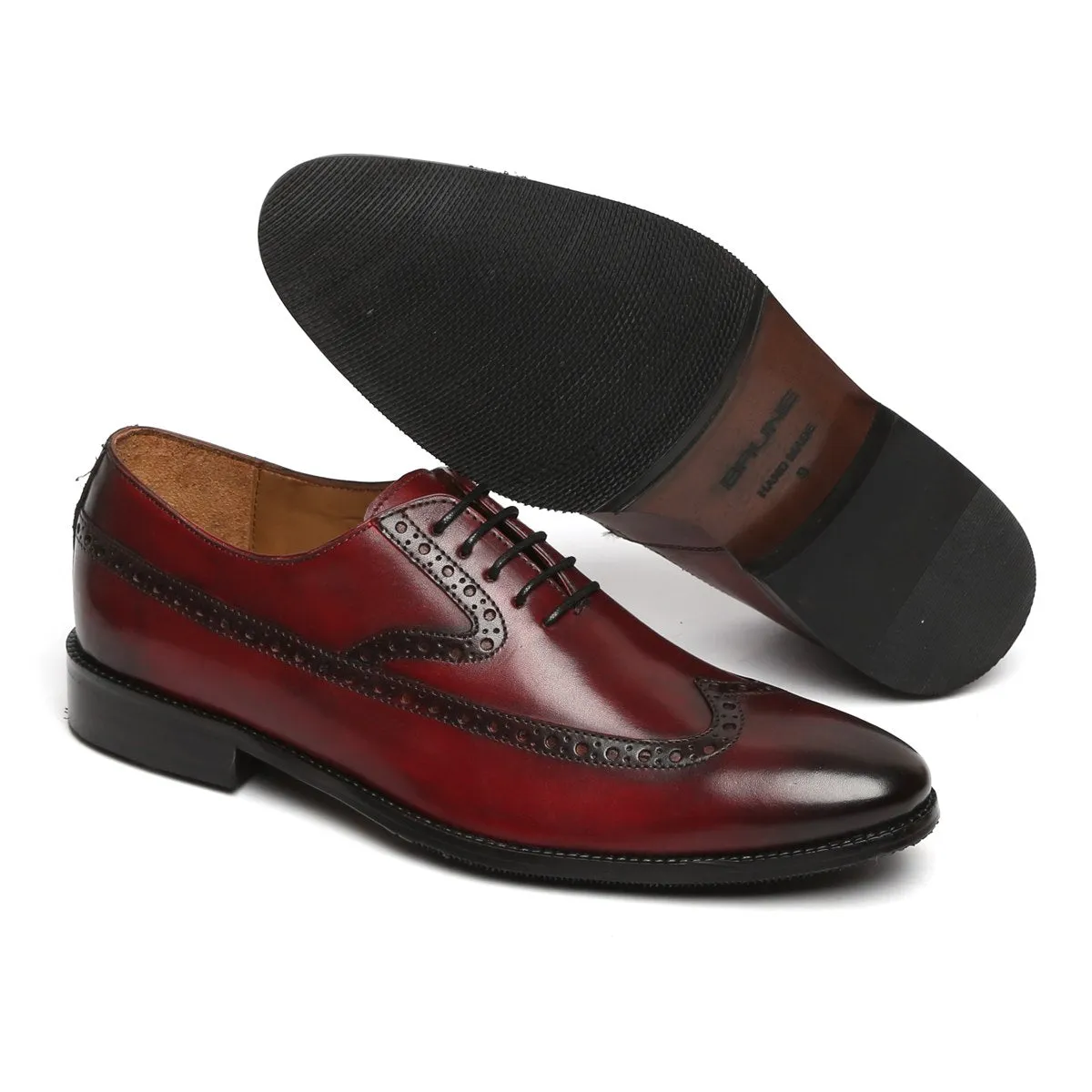 WINE LONG TAIL DESIGNER BROGUE LEATHER SHOES BY BRUNE & BARESKIN