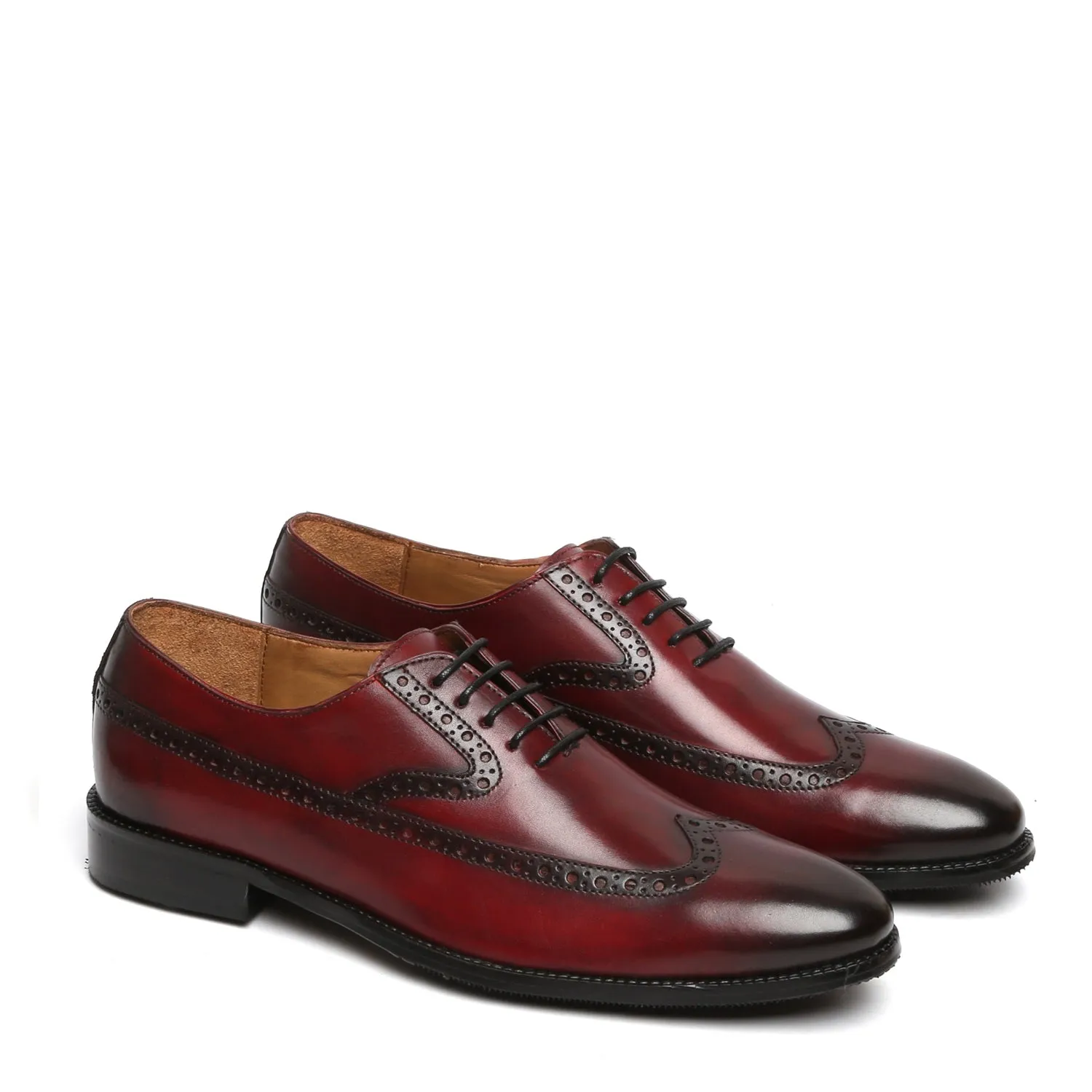 WINE LONG TAIL DESIGNER BROGUE LEATHER SHOES BY BRUNE & BARESKIN