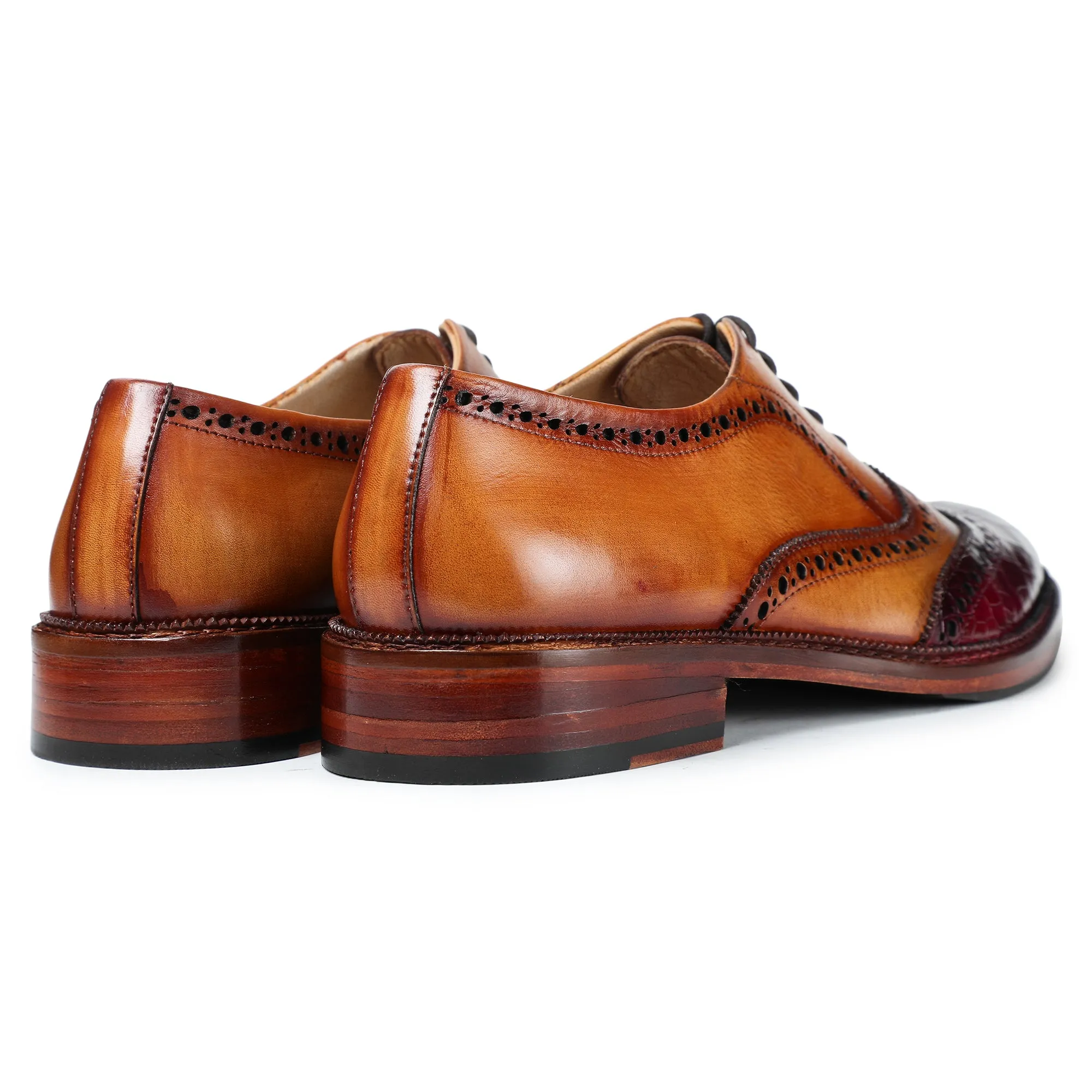 Wingtip Brogue Oxford - Croc Burgundy & Tan