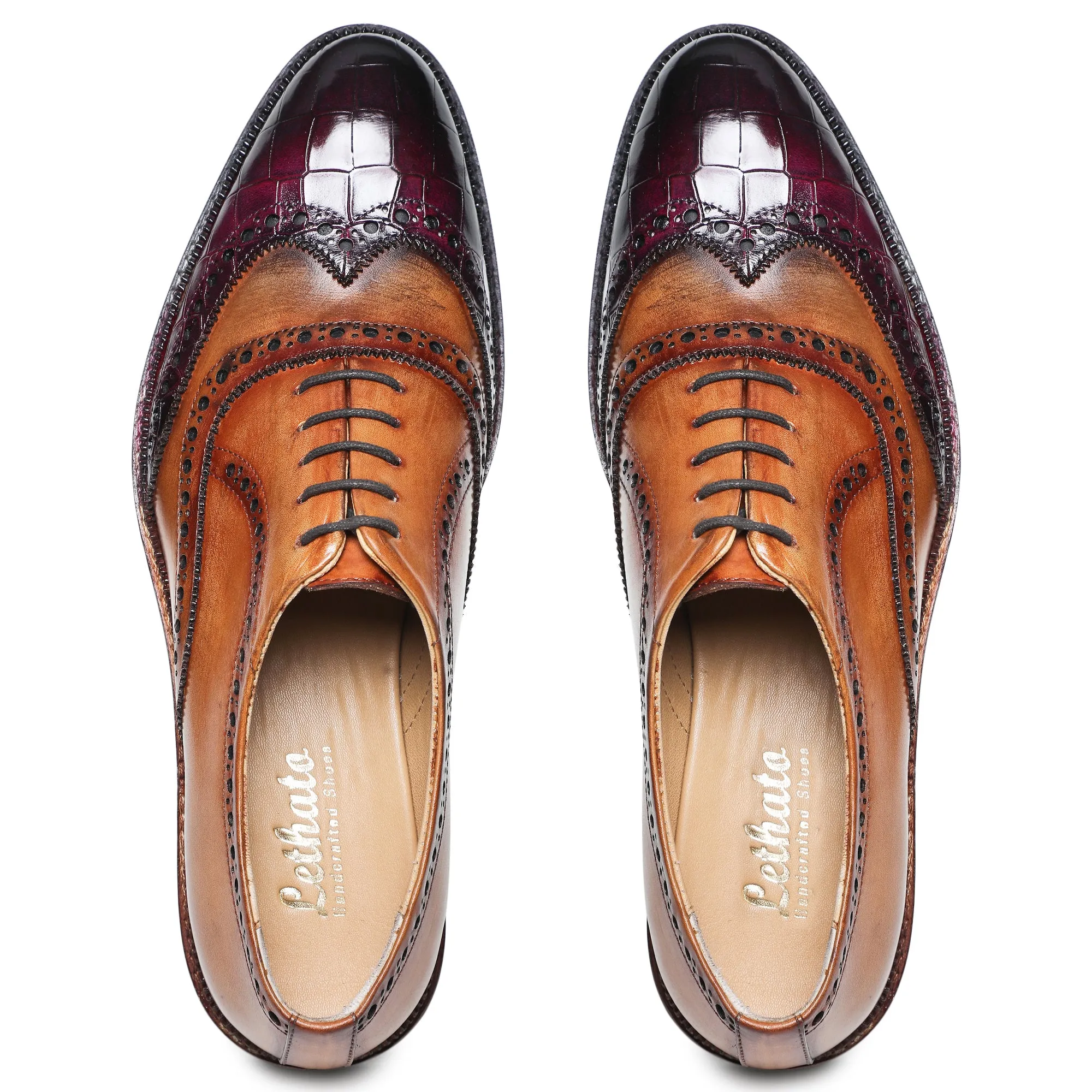 Wingtip Brogue Oxford - Croc Burgundy & Tan