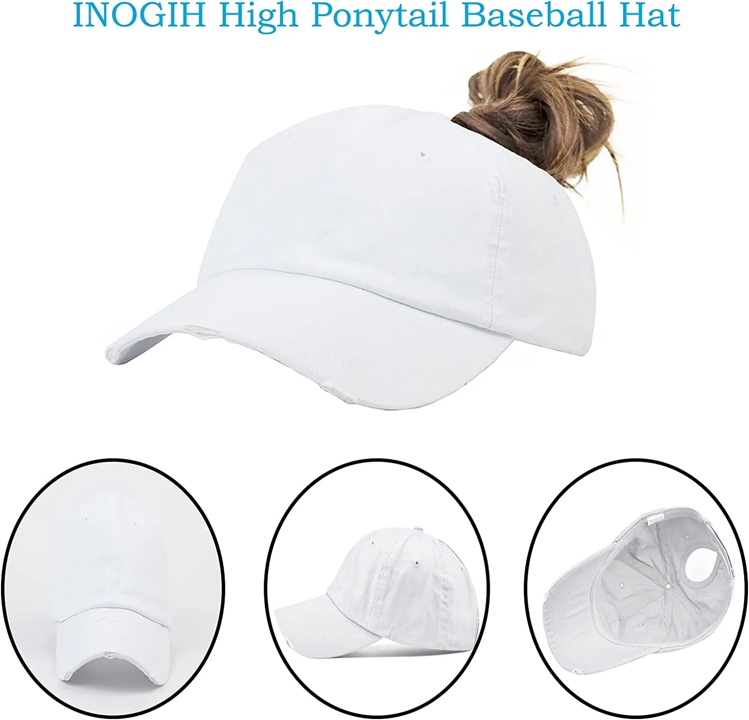 Women Distressed High Bun Ponycaps Baseball-Cap