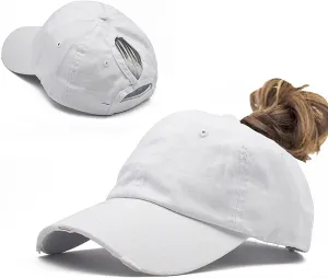 Women Distressed High Bun Ponycaps Baseball-Cap