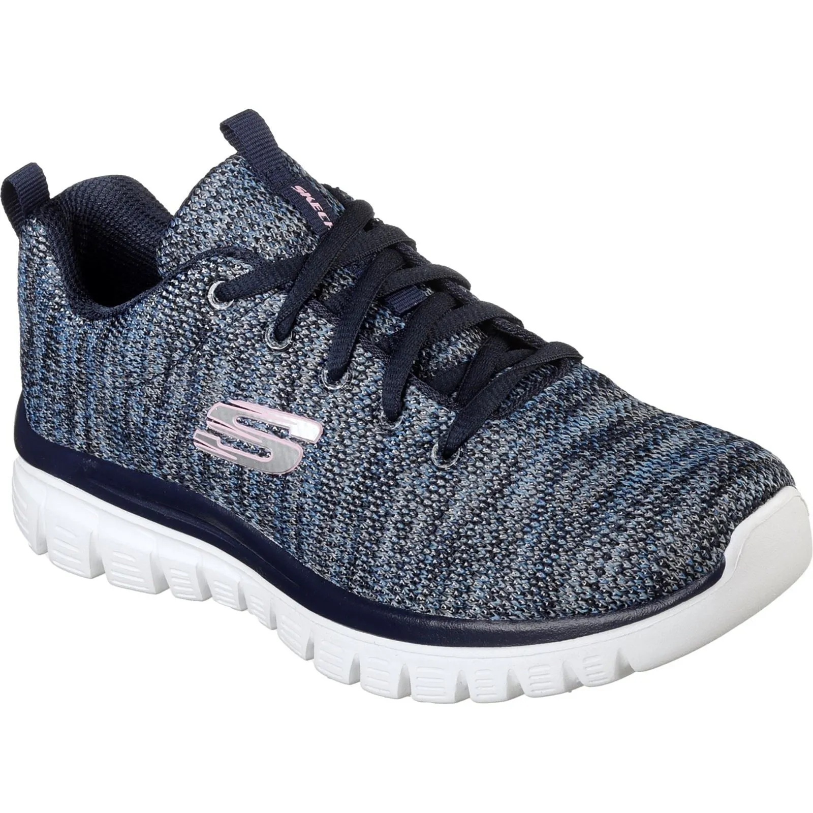 Women's Wide Fit Skechers 12615 Graceful Get Connected Sports Trainers - Navy/Blue