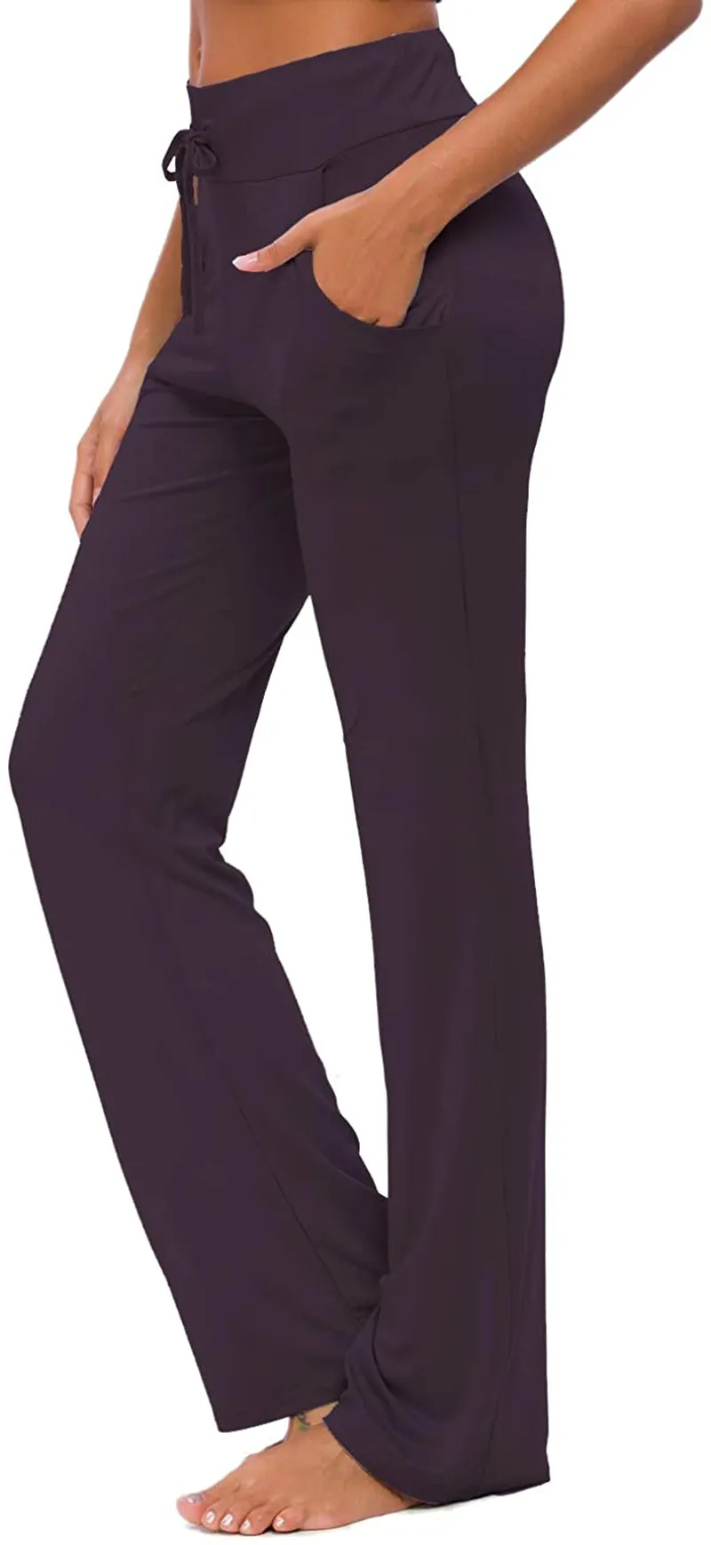 Womens Yoga Pants with Pockets Straight-Leg Loose Comfy Modal Drawstring Lounge Running Long Active Casual Sweatpants